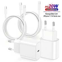 FCV 快速充电欧规C/E/F插头，220-240V，3系列同款墙充，20W USB-C墙充，配备3英尺/6英尺Lightning转Type-C充电线，欧规电源，PD 3.0快充，1米/2米Lightning数据线，兼容 14 Pro Max、13、12、11、XS Max，情人节礼物 - 查看 1