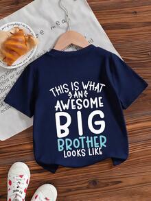 Young Boy Casual Graphic Print Crew Neck Short Sleeve T-Shirt, Summer Top - Navy Blue - View 4