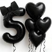 6 pièces Ensemble de ballons noirs en forme de numéros et de cœurs, comprenant des ballons de 0 à 9 avec décoration de nœud et ballons en forme de cœur assortis - Convient pour la décoration de fête d'anniversaire, mariage, anniversaire, Saint-Valentin - Fournitures de fête noires convenant pour un baptême, une fête d'anniversaire 1er/2e/3e/4e/5e/6e, ballons numérotés - Noir - Voir 14