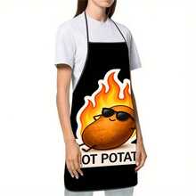 1件趣味卡通火焰土豆图案围裙，创意食物印花厨房围裙，烹饪腰围裙，家用烘焙防水围裙，趣味设计家务围裙，男女通用防油厨房围裙 - B - 查看 7