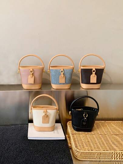 斋月庆典新款迷你水桶包，撞色可爱时尚吊牌手提包，少女斜挎包，口红包，迷你配饰包，晚宴包