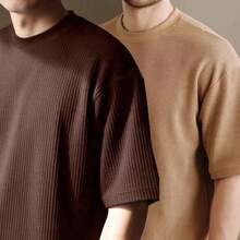 Set Of 2 RelaxMax Men's Casual Oversized Textured Knit Shirts - Brown and Caramel - View 1