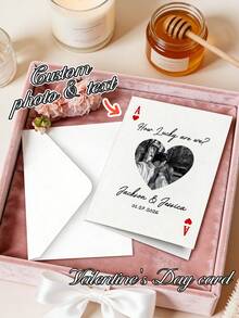 1pc Customize Valentines Day Greeting Cards, Personalized Couple Ace Playing Greeting Card,Custom Photo & Text With Heart-Shaped Design,Wedding And Anniversary Cards, Valentine'S Day Gifts,Valentine'S Day Cards,Gifts For Boyfriend - A - View 6