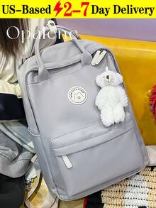 Fashion Solid Backpack For Women, Multi Pocket College Campus School Bag,  Waterproof Bookbag For Middle School High School Students, Lightweight Larger Capacity Business Functional Laptop Bag, Casual Daypack, Travel Knapsack, Travel Essentials, School Supplies, Travel Accessories - 彩色 - 查看 1