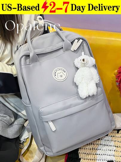 Fashion Solid Backpack For Women, Multi Pocket College Campus School Bag,  Waterproof Bookbag For Middle School High School Students, Lightweight Larger Capacity Business Functional Laptop Bag, Casual Daypack, Travel Knapsack, Travel Essentials, School Supplies, Travel Accessories