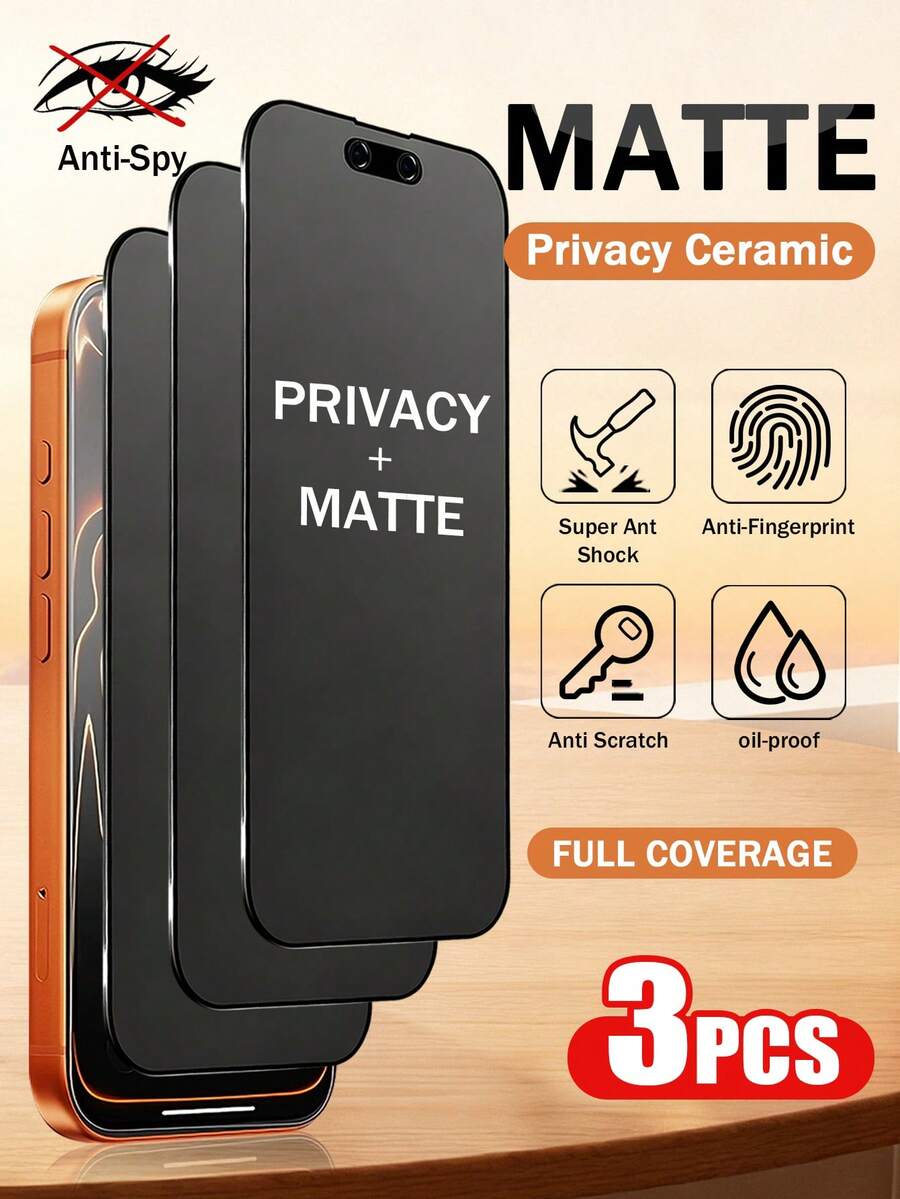 Yezodawee 3pcs Matte Privacy Screen Protector Film, Compatible With IPhone 17 Pro Max [6.9 Inch] | Made Of TPU Soft Film (Not Tempered Glass/Ceramic), Shatter & Shock Proof