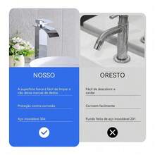 Torneira Cascata Monocomando Banheiro Cromada Prata Em Aço Inoxidável 304 – Design Moderno Água Quente E Fria Corpo Alto Para  De Apoio Winda - prata - Visão 7
