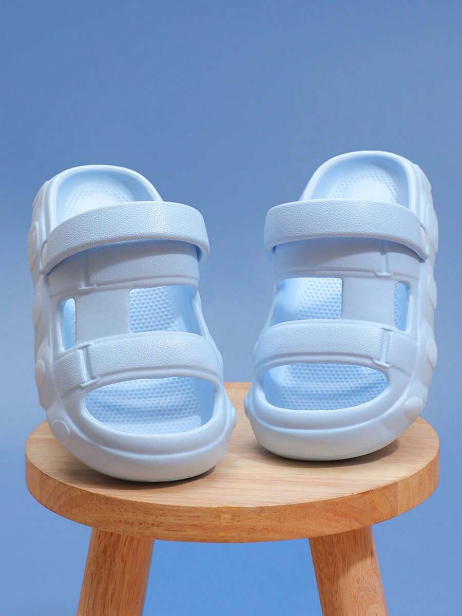 1双男女通用纯色防滑拖鞋，时尚简约轻便沙滩凉鞋，适合夏季穿着 - 淺藍色 - 查看 1