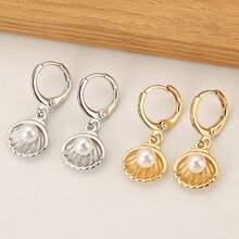 1 Pair Of Fashionable Shell Shaped Pearl Earrings, Simple And Exquisite, Suitable For Women's Daily Wear, Can Be Given As Gifts To Friends And Lovers - Pearl Earrings - View 5
