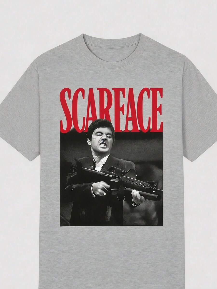 Men'S Graphic T-Shirt - Black Casual Summer Tee With Iconic Movie Pose,  Round Neck, Regular Fit For AdultsMen's Casual Cotton Short Sleeve T-Shirt – Basic Summer Tee For Men (S-XXXL) Cotton , Vintage, Cotton, Cotton Shirts, Graphic Tees, Romwe, Funny T Shirts, Graphic Tees, Western, White Graphic Tees - 灰色 - 查看 1