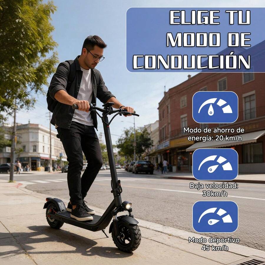 Patinete eléctrico F40 | Motor de 500 W, batería de 12,5 AH, neumáticos sólidos antideslizantes de 10 pulgadas, batería de larga duración, 3 modos, velocidad máxima de 45km/h, absorción de impactos delantera y trasera, freno electrónico de rueda trasera + freno mecánico, plegable, altura ajustable, marco de aleación de aluminio. - Negro - Ver 1