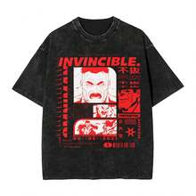 Invincible Poster Omni-Man Washed T Shirts Streetwear Hip Hop Vintage T-Shirt Tees Tops Men Women Cotton High Street Graphic - 黑色 - 查看 1
