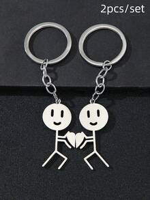 2pcs/Set Unisex Funny Matchstick Heart Shaped Keychain Cute Gag Gift For Couples Valentine's Day Kawaii Key Lanyard Beach Essentials - Silver - View 2