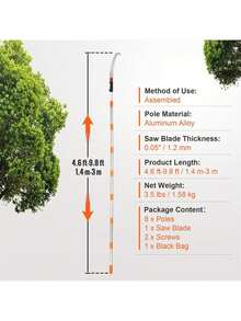 Manual Pole Saw, 4.6-9.8 Ft Extendable Tree Pruner, Sharp Steel Blade For High Branches Trimming, Manual Branch Trimmer With Lightweight Aluminum Alloy Handle, For Pruning Palms And Shrubs - Bạc - Xem 7