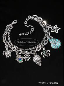 1pc New Bohemian Style Handpainted Enamel Ocean Series Design Beachy Chain Bracelet, Suitable As Valentine's Day Gift For Women - Multicolor - View 2
