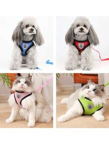 2pcs/Set Breathable Mesh Cat/Dog Harness And Leash Set - Reflective, Adjustable Pet Vest With Leash, Suitable For Small Dogs And Cats, Convenient For Walking And Training, Durable - Multicolor - View 7