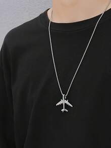 1pc Men's Airplane Pendant Necklace, 3D Airplane Model, Unisex Personalized Aviation Jewelry Necklace - Multicolor - View 3