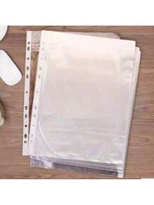 100pcs A4 Plastic Punched File Folders, Transparent Document Protector Sleeves, For Papers And Files - A - View 5