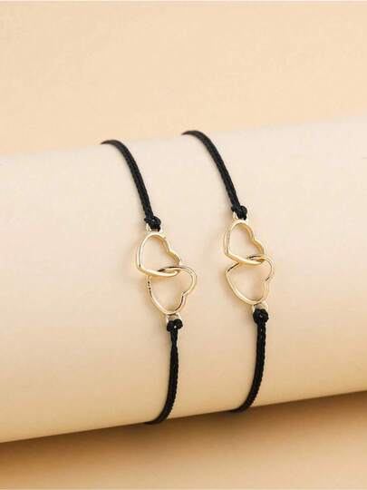 1set Couple's Adjustable Dual Heart Shaped Friendship Bracelet Set Gift For Couples And Friends Valentines Mom Mother Mother's Day Gift