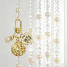 1pc Faux Pearl Gold Pendant, Elegant Pearl Shell Keychain, Women's Crystal Pendant Keychain, Suitable For Car, Camera, Phone, Wallet, Handbag Decoration Accessories - Gold - View 9