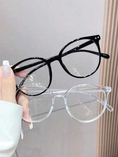 2pcs/1pc Unisex Retro Round Plastic Frame Rivet Decor Transparent Fashion Glasses