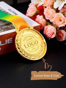 1pc Customizable Engraved Sports Medal, Can Use Custom Template Or Logo Design. Personalize Your Medal With Logo, Name, Date And Event Details. Suitable For Personalized Sports, Competition And Family Event Medals. - Multicolor - View 2