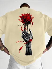 Personality Mechanical Palm Rose Print Short Sleeve T-Shirt For Men Daily Street Fashion Top - 黑色 - 查看 12
