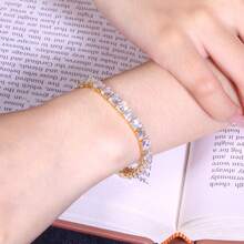 MDFUN 5mm Princess Cut 18K Gold Plated Cubic Zirconia Tennis Bracelet For Women, Elegant Zirconia Bracelet Length 6-8.5 Inches - 5mm - Gold - View 5