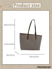 Large Shoulder Tote Bag All Over Print Double Handle For Work Geometric Pattern Studded Decor Shoulder Tote Bag Tote Bag For Women, PU Leather Shoulder Bag Women's Vintage Pattern Tote Bag, Large Capacity Shoulder Bag, Stylish Bag For Work, Fashionable Business Casual Bag For Women, Portable, For Teen Girls Women College Students, Perfect For Office, College, Middle School, High School, Work, Business, Commute, Office, Fashionable Tote Bag With Zipper - 米色 - 查看 9