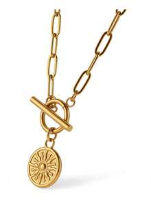 MECYLIFE 1pc Fashionable Cute Sun Pendant Necklace, Paperclip Chain Necklace, Gold Color For Women - #1 - View 3