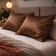 Set Of 2 (Two) Premium Anti-Frizz Satin Pillowcases - Rust Brown - View 2