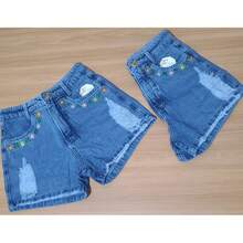 Casual Party Denim Shorts With Zipper, Button Closure, Floral Pockets, And Summer Vacation Print. - Xanh đậm - Xem 2