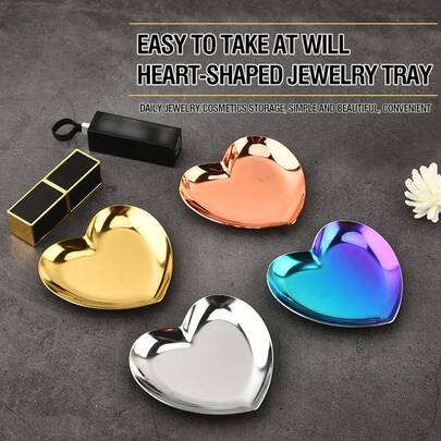 1 件 430 不锈钢加厚迷你心形盘，金色，适用于厨房用具和调味品，在家用作小吃盘、蛋糕盘、储物托盘、厨房、圣诞礼物