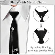 Womens Black Tie Pre-Tied Womens Tie With Metal Chain Accessories Adjustable Reusable 13in X 2.64in/33cm X 6.7cm Necktie For Business And Wedding - như hình ảnh - Xem 6