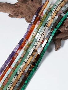 4*13毫米天然长方形紫水晶/虎眼石/图画碧玉/达尔马提亚碧玉水晶玛瑙宝石隔珠散珠，DIY饰品制作吊坠珠 - 彩色 - 查看 1