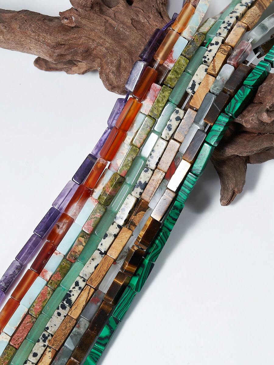 4*13毫米天然长方形紫水晶/虎眼石/图画碧玉/达尔马提亚碧玉水晶玛瑙宝石隔珠散珠，DIY饰品制作吊坠珠 - 彩色 - 查看 1