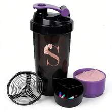 三层摇摇杯蛋白粉搅拌杯大容量水瓶搅拌杯水杯玫瑰金字母印花便携式摇摇杯健身运动搅拌杯 - 紫色 - 查看 27