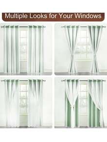 2-Layer Sheer & Blackout Curtains, Modern Minimalist Design, Suitable For Living Room, Bedroom, Balcony, Bay Window Decoration And Partition - Green - View 5