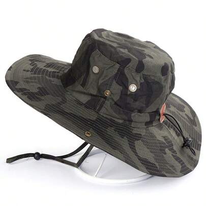 Bucket Hat, Men's Summer Outdoor Hiking Sun Hat, UV Protection, Fishing Cap, Oversized Brim Camouflage Design