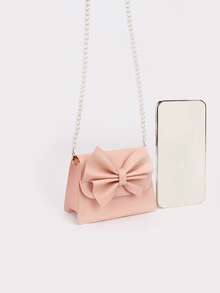 1pc Girls' Cute Mini Dual-Fabric Bow Handbag, Suitable For Daily Outfits - Pink - View 5