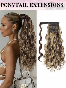 20 Inch Long Wavy Ponytail Hair Extensions, Synthetic Heat Resistant Clip-In Ponytail Extensions, Wrap Around Long Curly Wavy Ponytail For Women - Multicolor - View 16