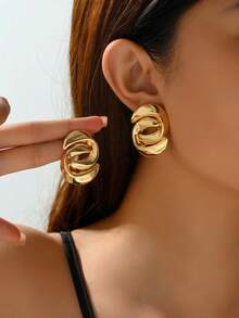 一对朋克风几何无限符号漩涡金属吊坠耳环，适合派对、日常休闲佩戴 - 金色 - 查看 1