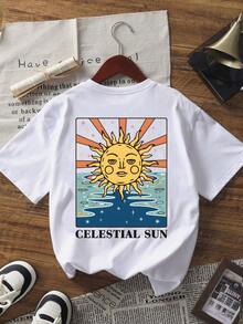 Camiseta feminina de manga curta com estampa gráfica pop art vintage, gola redonda, estilo casual e versátil, com design moderno e pop art. Branca. - Branco - Ver 2