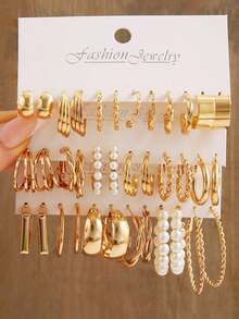 Set de 48 piezas de pendientes de moda multicomponente para mujer - Amarillo Oro - Ver 2