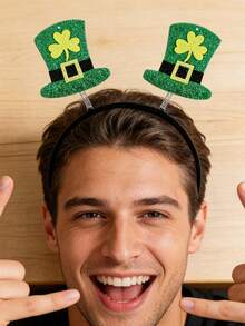 1. St. Patrick's Day Green Feather Headband Lucky Shamrock Party Accessory - Green - View 2