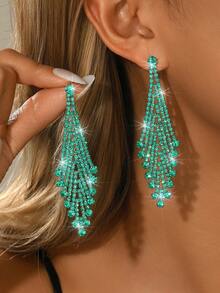 1对女士水晶吊坠耳环，闪亮水晶长流苏耳环，摇摆耳环套装，适合婚礼、舞会、新年派对 - MS435 - 查看 15