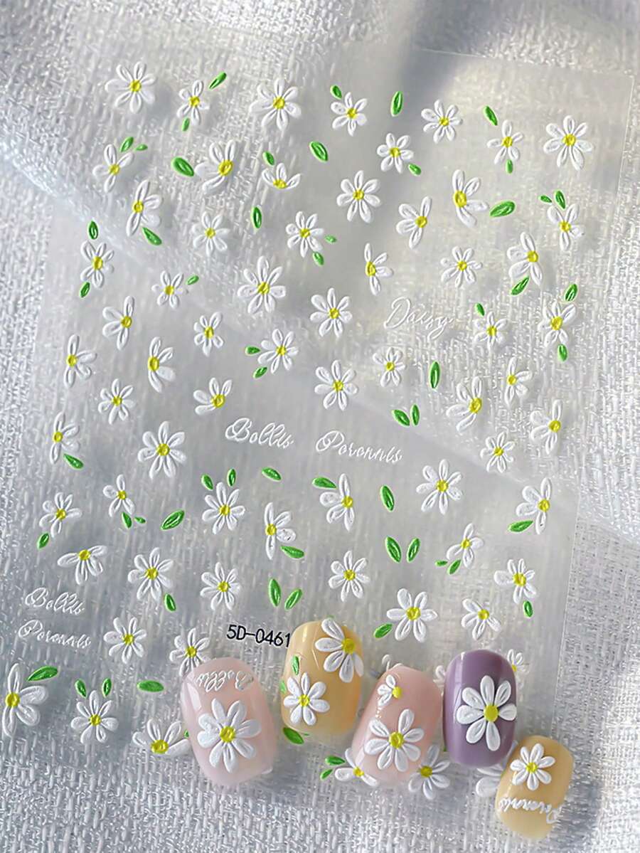 1 buah Stiker Seni Kuku Motif Bunga, Stiker Desain Kuku Bunga Daisy Lucu Merah Muda & Putih Perekat Diri 3D, Aksesoris Dekorasi Kuku Musim Semi/Panas untuk Wanita & Anak Perempuan - MultiWarna - View 1
