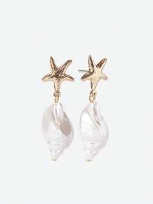 Opalesca Gold Plated Starfish Spiral Drop Earring Summer Beach Jewelry For Women - Starfish Spiral Earring - View 5
