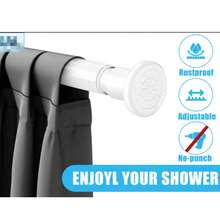 2pcs/1pc White No-Drill Adjustable Length Curtain Rod, Shower Curtain Rod - Minimalist Iron Extendable Curtain Rod, Suitable For Kitchen, Bathroom, Wardrobe, Shoe Rack - White - View 11
