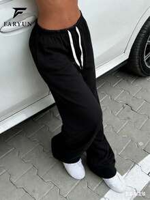 Quần thể thao nữ dáng suông đa năng, màu đen, kiểu dáng dễ phối đồ, có dây rút, đơn giản và thoải mái, thoáng khí, thích hợp cho mùa xuân. - màu đen - Xem 6